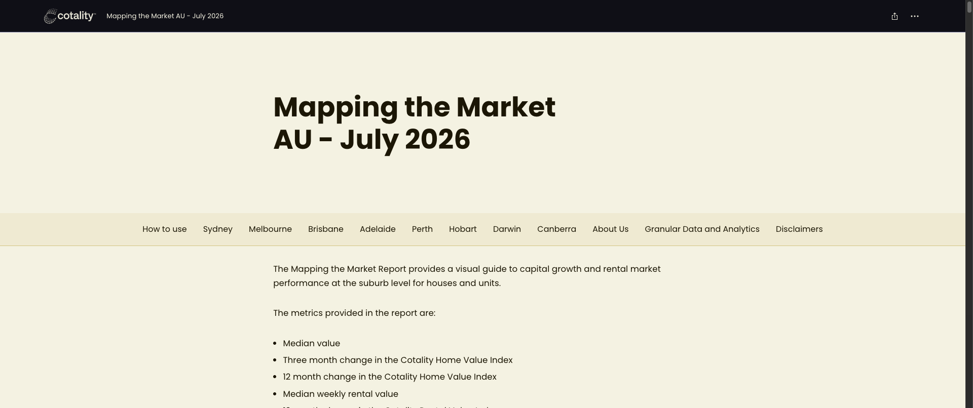 Cotality Mapping the Market AU July 2026 封面